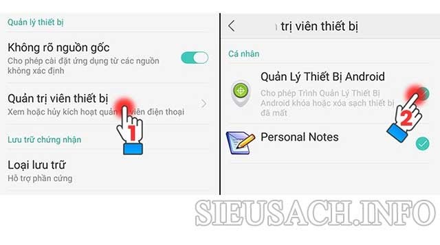 Ấn chọn “Quản trị viên thiết bị” → “Quản lý thiết bị Android”