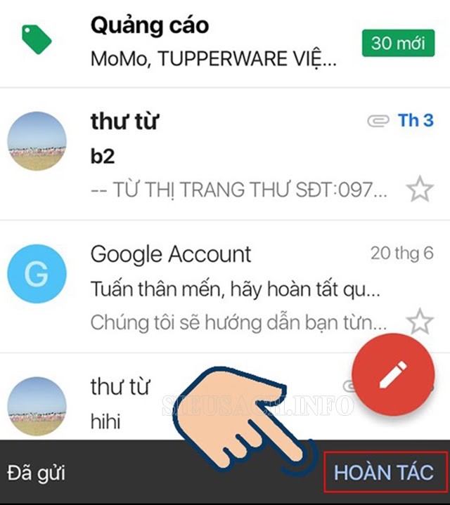 Bạn chọn vào hoàn tác