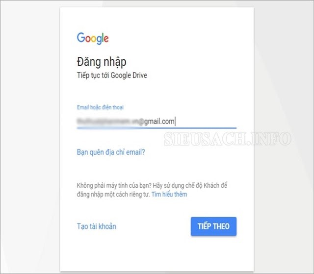 Đăng nhập gmail để bắt đầu tạo google form