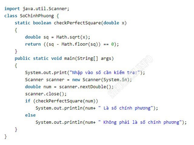Cách kiểm tra số chính phương trong Java