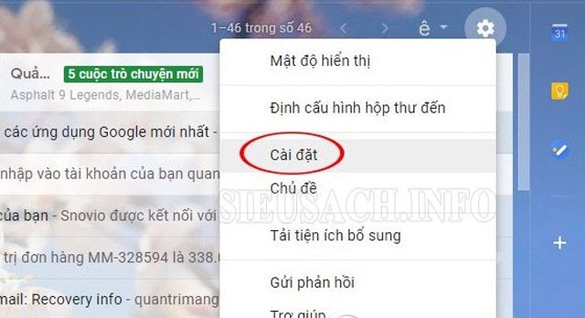 Chọn “Cài đặt” để tạo chữ ký Gmail