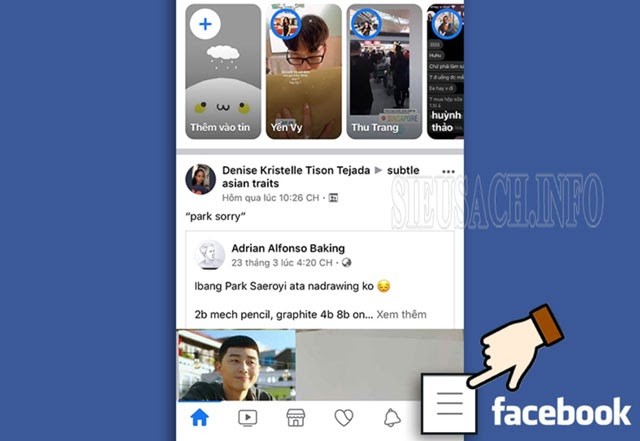 Chọn biểu tượng 3 gạch ngang tại giao diện của Facebook