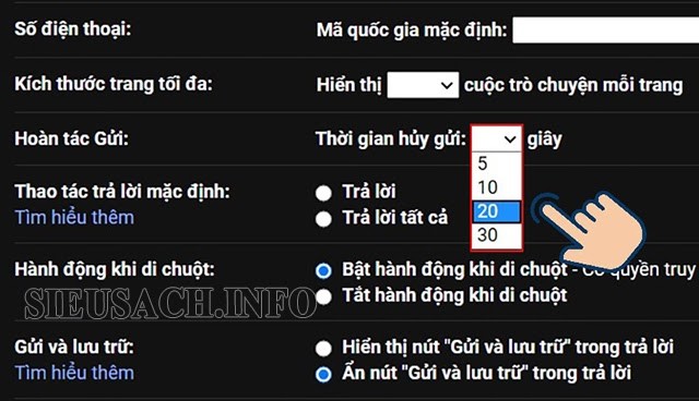 Chọn thời gian hủy thư đã gửi