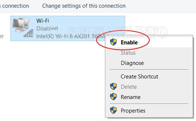 Chọn Enable để thực hiện bật lại mạng Wifi.