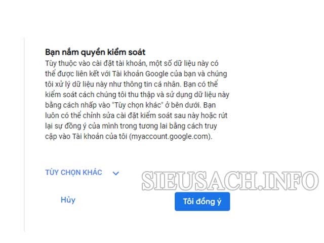 Click chọn “Tôi đồng ý” cho các điều khoản mà Google đưa ra.