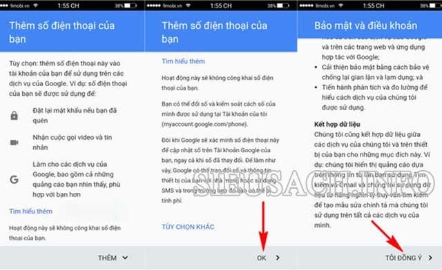 Click chọn “Tôi đồng ý” cho các điều khoản mà Google đưa ra.