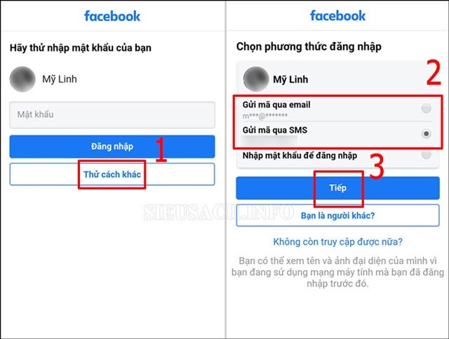 Dùng tài khoản email và SĐT khôi phục để đăng nhập Fb