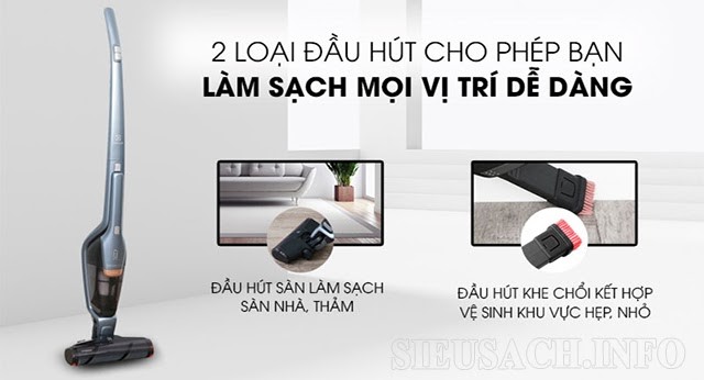 Dễ dàng làm sạch mọi vị trí với 2 loại đầu hút