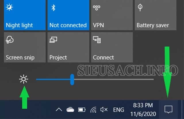 Điều chỉnh độ sáng laptop bằng Action Center.