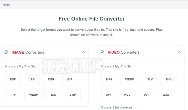 Giao diện của Freeconvert