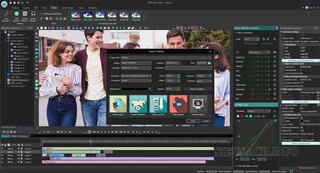 Giao diện chỉnh sửa video của phần mềm VSDC Free Video Editor