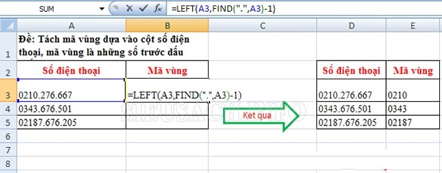 Hàm cắt chuỗi trong Excel