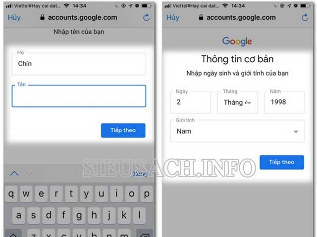 Hãy điền đầy đủ thông tin mà Google yêu cầu.