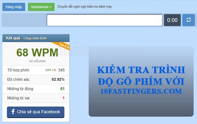 Kiểm tra trình độ gõ phím với 10fastfingers.com