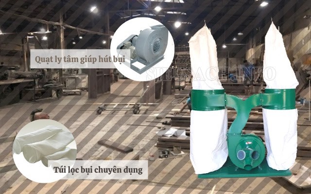 Máy hút bụi túi lọc thiết kế dành riêng cho xưởng gỗ lớn, bụi nhiều