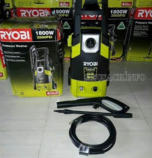 Máy phun rửa xe Ryobi 1800w có đầy đủ các phụ kiện đi kèm