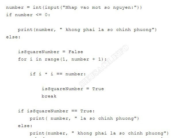 Mô tả cách kiểm tra số chính phương bằng python