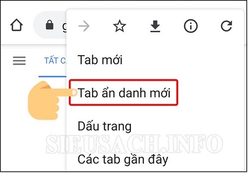 Mở tab ẩn danh trên cửa sổ trình duyệt Chrome