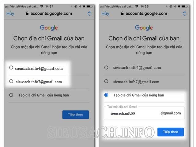 Nếu bạn muốn tự mình đặt tên gmail, hãy chọn vào “Tạo địa chỉ Gmail của riêng bạn”.