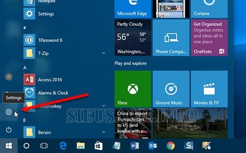 Nhấp chuột vào biểu tượng Start để đi đến mục Settings