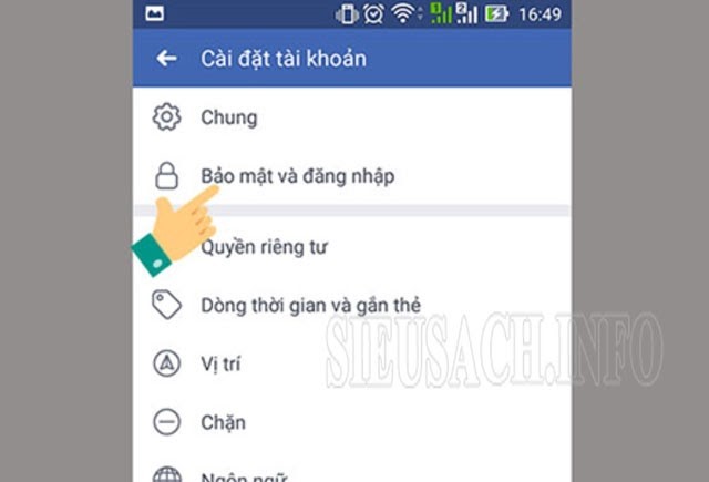 Nhấn chọn bảo mật và đăng nhập