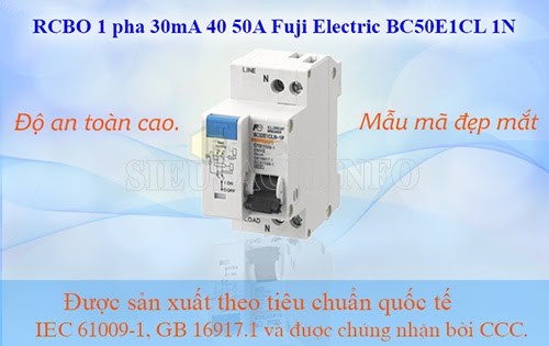 RCBO 1 pha với độ lớn chênh lệch tiêu chuẩn là 30mA