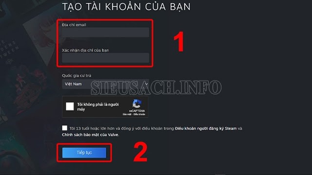 Tạo tài khoản Steam