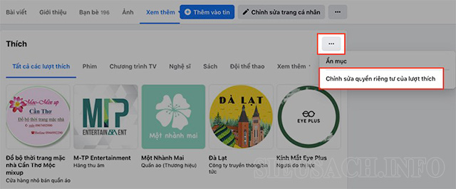 Thực hiện ẩn lượt thích trang fanpage như trên máy tính