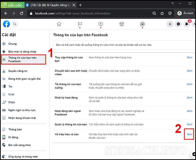 Chọn mục Thông tin của bạn trên Facebook qua giao diện trên máy tính 