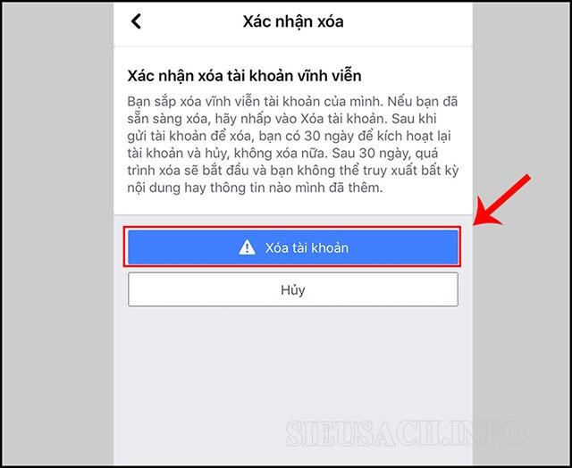 Chọn xóa một lần nữa để xóa tài khoản vĩnh viễn
