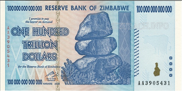 tờ tiền 100.000 tỉ đô la Zimbabwe