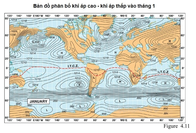 Bản đồ phân bố khí áp thấp - khí áp cao trên thế giới