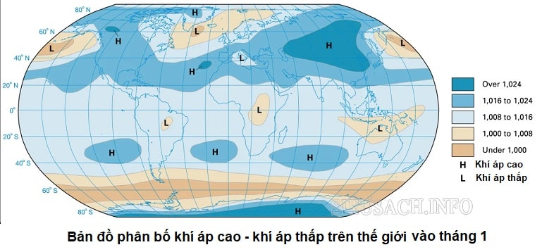 Hình ảnh phân bố các đai khí áp trên trái đất