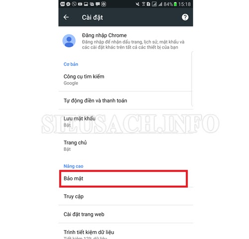 Vào mục Cài đặt và đi đến tùy chọn Bảo mật