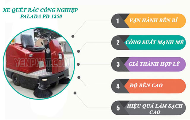 Xe quét rác công nghiệp Palada PD 1250 được nhiều nhà xưởng tin dùng