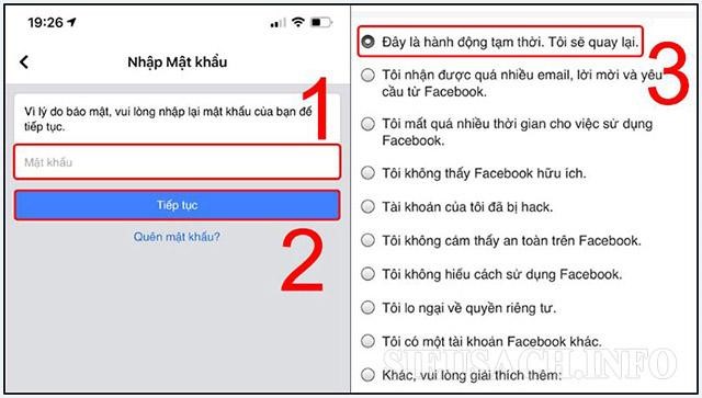 Lựa chọn lý do chặn tài khoản Facebook tạm thời