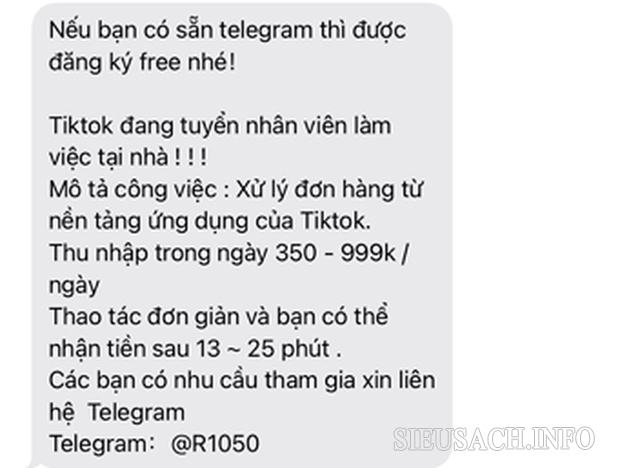 Lừa đảo làm nhiệm vụ nhận tiền qua Telegram