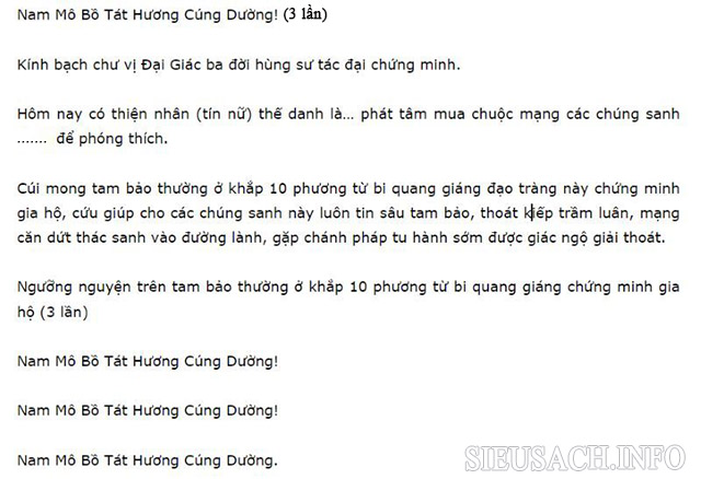 Văn khấn phóng sinh tại nhà