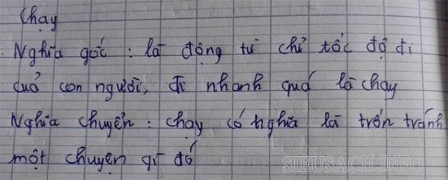 Từ chạy là từ đa nghĩa có nghĩa gốc và nghĩa chuyển