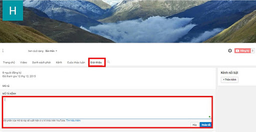 Mô tả kênh trên Youtube 